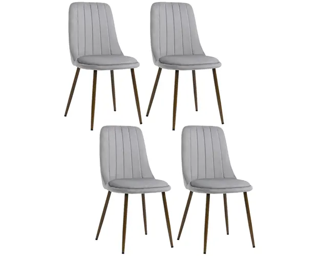 HOMCOM Set de 5 Scaune de Bucatarie cu Spatar Curbat, Picior din Otel si Tapiterie din Catifea, 47x55x86 cm, Gri | Aosom Romania