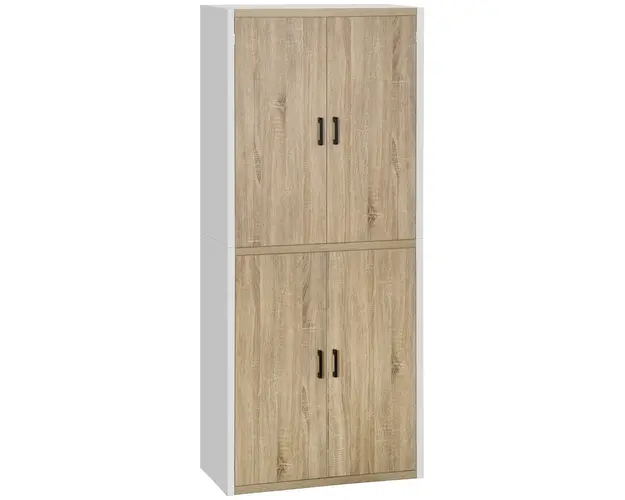 HOMCOM din lemn MDF dulap cu 4 rafturi reglabile, 4 usi si dispozitiv anti-basculare, 80x40x182cm, crem si alb | Aosom Romania