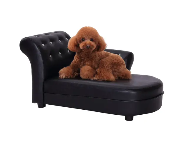 PawHut Canapea Lux pentru Caini, Tapitata, Confortabila pentru Animale de Companie, Negru, 82.5x45x41.5cm | Aosom Romania