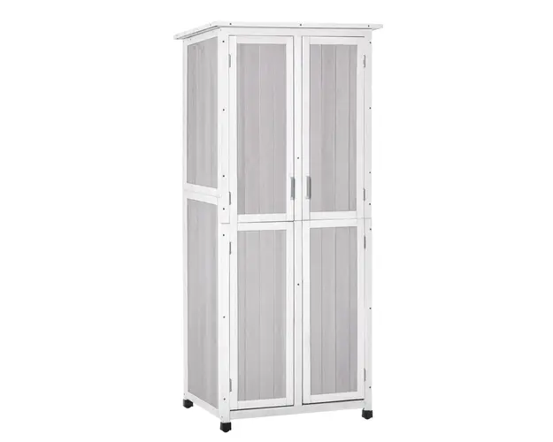 Outsunny Magazie Unelte Lemn Brad 3 Niveluri, Acoperis Bitum Impermeabil, Cu Carlige, 77x58x175cm, Gri | Aosom Romania