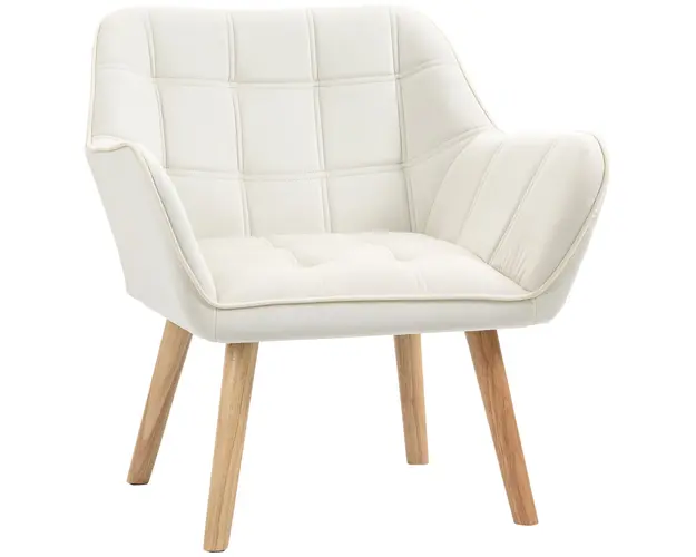 Fotoliu de design scandinav HOMCOM din lemn si catifea crem, pentru sufragerie/birou, 68,5x61x72,5cm | Aosom Romania