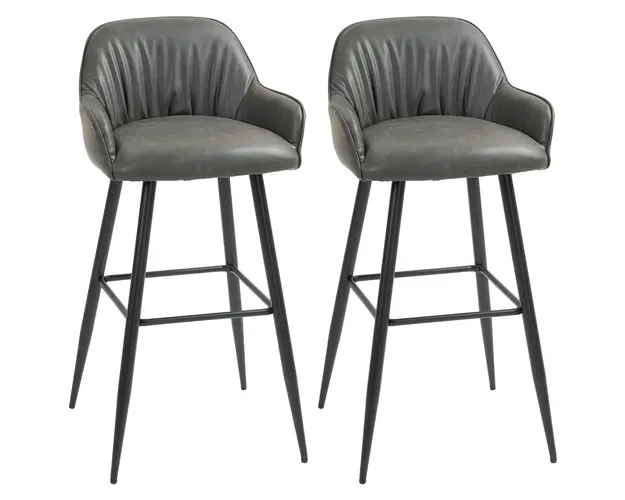 HOMCOM Set 2 Scaune de Bar din Piele Ecologica PU, Scaune Inalte cu Suport pentru Picioare, 52x53x99 cm, Gri Inchis | Aosom Romania