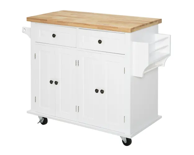 HOMCOM Carucior Bucatarie Sertare Dulapuri 4 Roti Lemn 111x44.5x82.5cm Alb | Aosom Romania
