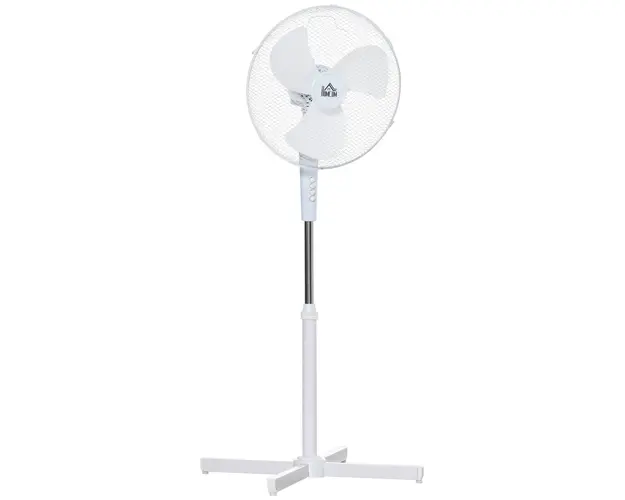 HOMCOM Ventilator de Podea, 3 Viteze, Inaltime Ajustabila, Design Modern, 60x60x90-120cm, Alb | Aosom Romania
