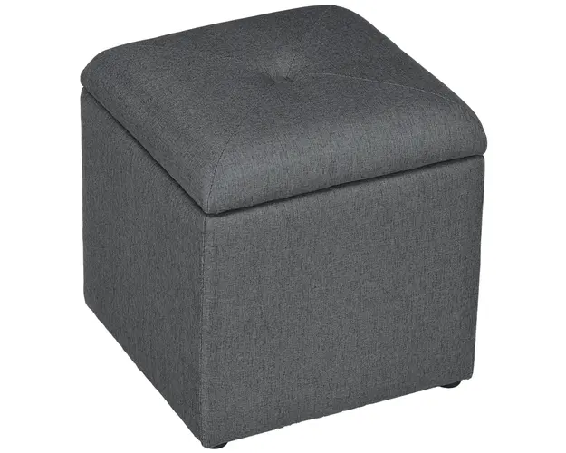 HOMCOM Banca cu Spatiu de Depozitare Tip Ottoman, Tapitata cu Tesatura Respirabila, 39x39x39 cm, Gri | Aosom Romania