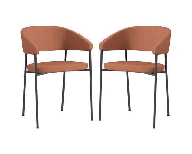 HOMCOM Set de 2 Scaune Tapitate cu Cotiera si Spatar, Scaune Moderne din Tesatura cu Efect In si Otel, 59x56x78 cm, Portocaliu | Aosom Romania