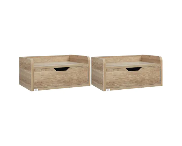 HOMCOM Set 2 Noptiere Suspendate cu Sertar de Depozitare, 40x30x19.5cm, Design Modern Natur pentru Dormitor | Aosom Romania