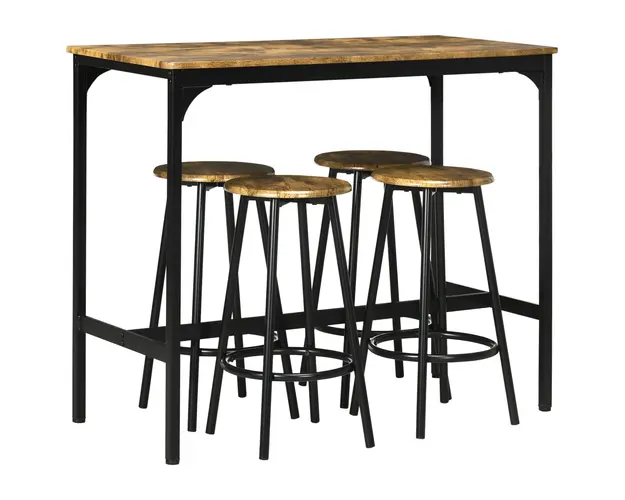 Set Masa Bar Industriala HOMCOM cu 4 Scaune Rotunde, Economie de Spatiu, Design Rustic Maro, pentru Bucatarie | Aosom Romania