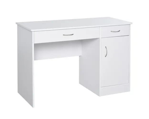 HOMCOM Birou Modern pentru PC si Computer cu 2 Sertare si 1 Dulap pentru Birou sau Camera din Lemn Alb | Aosom Romania