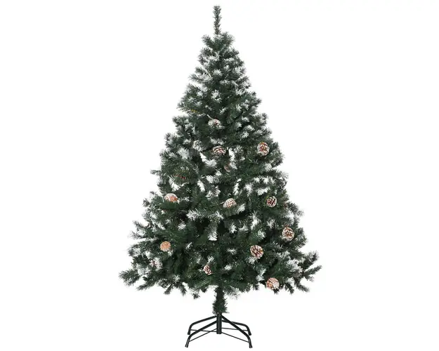 HOMCOM Brad de Craciun Inzapezit cu Conuri, Brad Artificial cu Deschidere Automata si Baza Pliabila, Ø85x150 cm, Verde | Aosom Romania