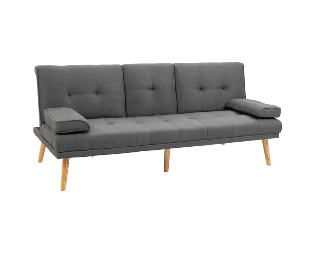HOMCOM Canapea Extensibila cu 3 Locuri, 2 Cotiere Detasabile, Covoras Antiderapant si Imitatie In si Lemn, 181x77x72 cm, Gri Inchis | Aosom Romania