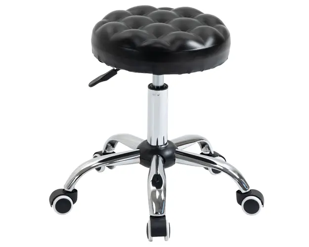Taburet Reglabil HOMCOM cu Inaltime Ajustabila, 5 Roti Pivotante, din Otel si Piele Ecologica, Ф48x47-59cm, Negru | Aosom Romania