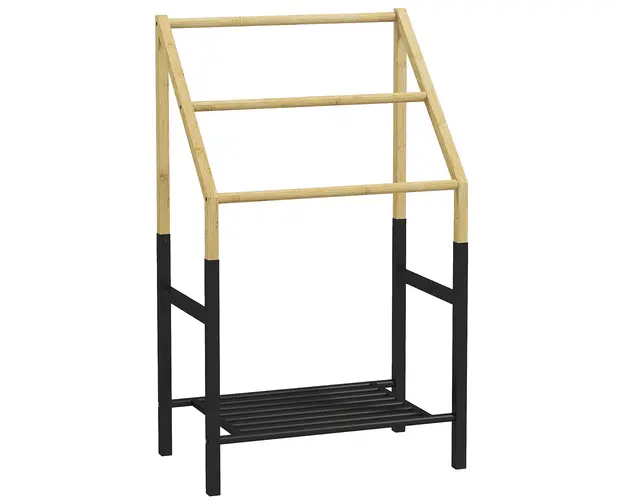 HOMCOM Suport de Podea pentru Prosoape cu 3 Bare si Raft Inferior pentru Obiecte, 51x31x85,5 cm, Negru | Aosom Romania