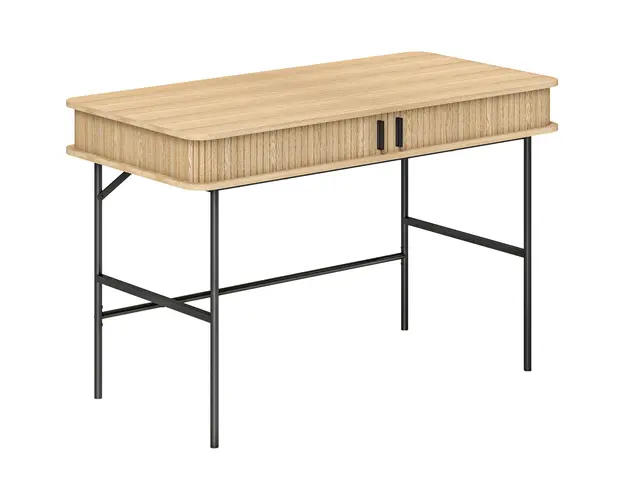 HOMCOM Birou cu Usi Canelate in Stil Contemporan, Birou pentru PC din Lemn si Otel, 120x60x76,5 cm, Lemna Natural | Aosom Romania