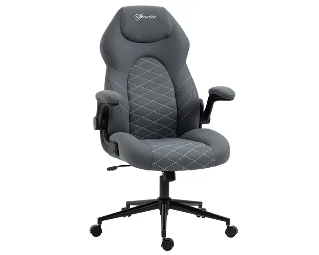 Vinsetto Scaun de Birou Ergonomic cu Inaltime Reglabila, Cotiere Rabatabile si Functie de Inclinare, Scaun cu 5 Roti, Dimensiuni 65,5x69,5x112-122 cm, Gri | Aosom Romania