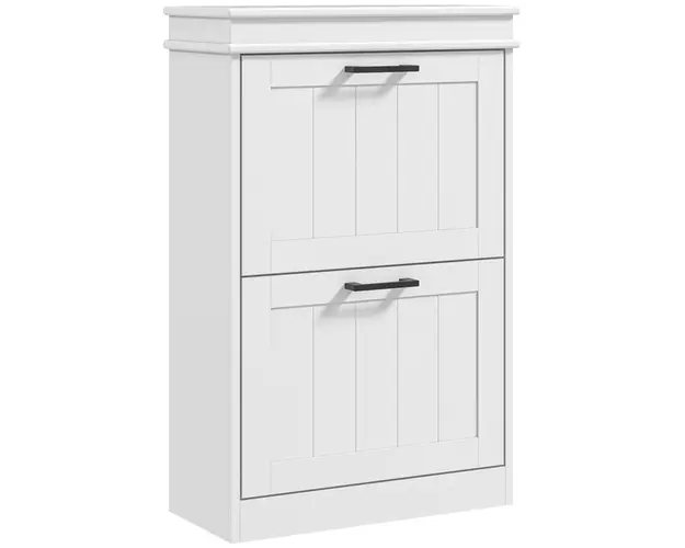 HOMCOM Dulap pentru Pantofi Spatios cu 2 Sertare Rabatabile pentru 10 Perechi de Pantofi, 54x24x82,5 cm, Alb | Aosom Romania