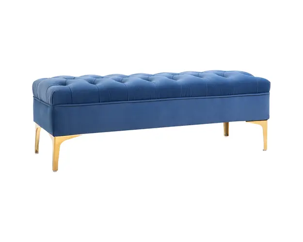 HOMCOM Banca la Capatul Patului din Catifea Albastru Inchis, Design Modern cu Picioare Metalice Aurii, 118x45x42cm | Aosom Romania