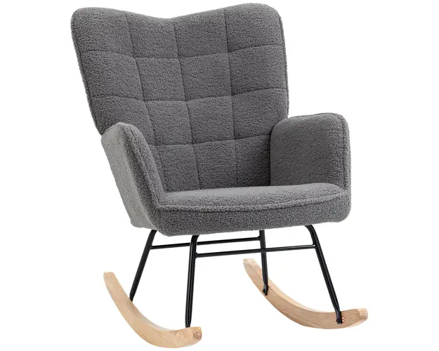 HOMCOM Fotoliu Balansoar Relaxant cu Brate, Structura din Otel si Picioare din Lemn de Fag, 71x98x101 cm, Gri Inchis | Aosom Romania