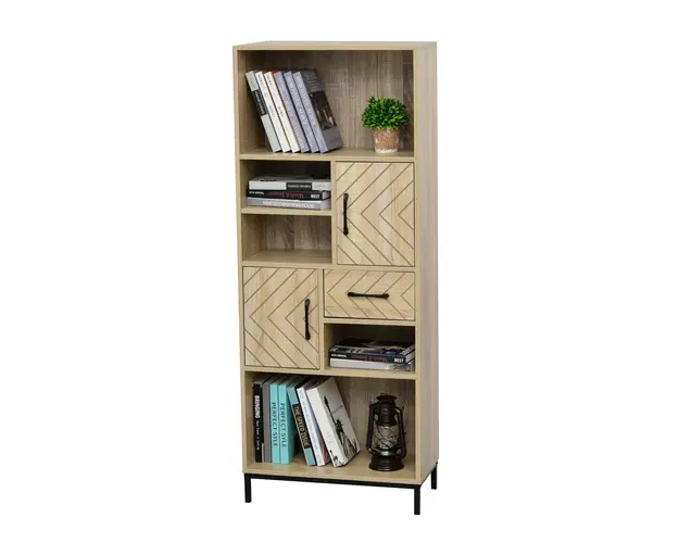 HOMCOM Biblioteca din Lemn cu Compartiment inchis, Sertar, Compartimente Deschise, pentru Casa si Cabinet, 60 x 30 x 150cm | Aosom Romania