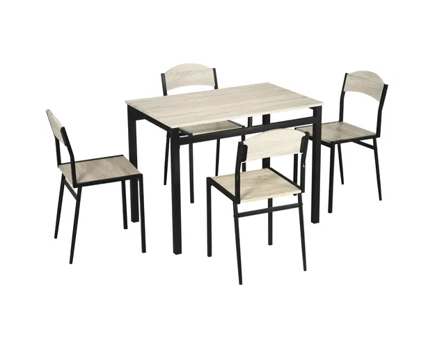 Set HOMCOM de Masa si 4 Scaune, Design Dreptunghiular, Otel si MDF, Negru si Lemn Natural, 100x63x76.5cm si 45x40x82cm | Aosom Romania