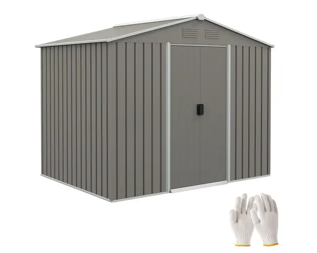 Outsunny Casuta de Gradina, Magazie de Exterior pentru Unelte cu 2 Usi Culisante si 4 Prize de Aerisire, 236x174x190 cm, Gri | Aosom Romania