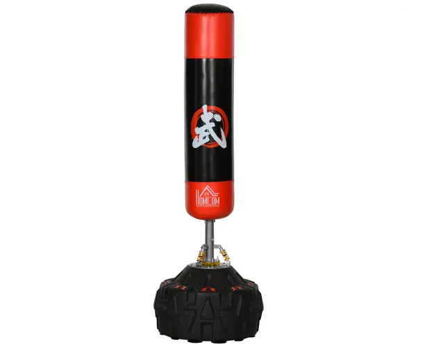 HOMCOM Sac de Box Profesional cu Ventuza, Antrenament de Box, Kickboxing, 180 cm, Negru si Rosu | Aosom Romania