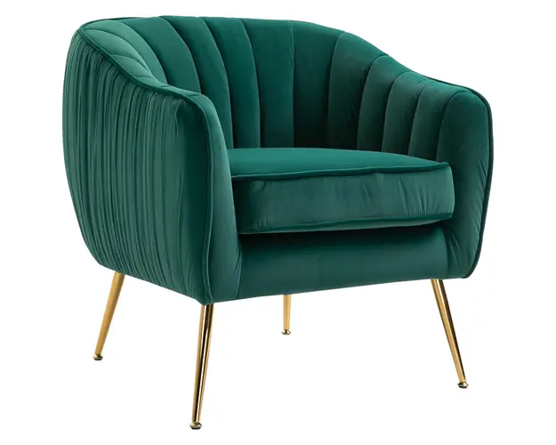 HOMCOM Fotoliu Elegant din Catifea Verde cu Picioare Metalice Aurii Confort Superior pentru Living | Aosom Romania