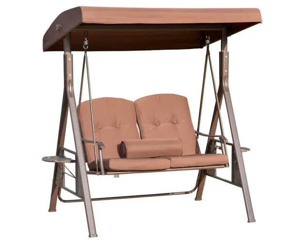 Leagan pentru 2 persoane Outsunny, Leagan cu acoperis pentru exterior, cu umbra reglabila, maro | Aosom Romania