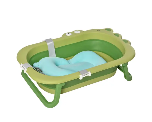 HOMCOM Cada Pliabila cu Suport Ajustabil Antiderapant, 80x53.9x20.8cm, Albastru Deschis/Verde, pentru Bebelusi 0-3 Ani | Aosom Romania