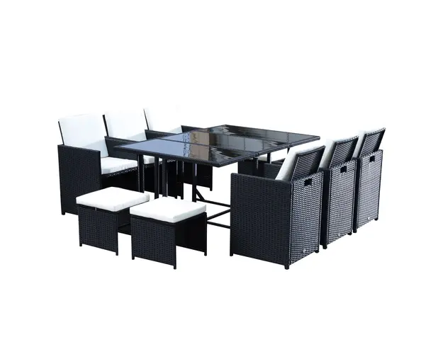 Outsunny Set Mobilier de Exterior din Rattan Sintetic Negru, Set de Mese pentru Pranz 11 Piese cu Perne Confortabile | Aosom Romania