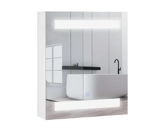 Dulapior de Baie HOMCOM cu 1 Usa Basculanta Oglinda si Lumini LED 60 x 50 x15cm | Aosom Romania
