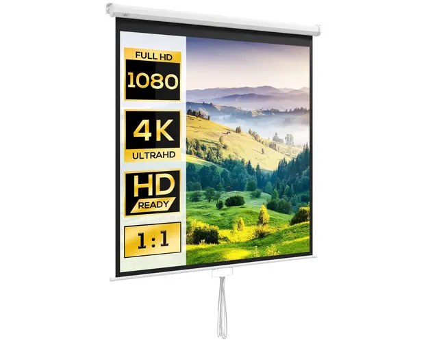 HOMCOM Ecran de Proiectie TV si Proiector de Cinema 4k, Fixare pe Perete sau Tavan, 149x149 cm, Alb | Aosom Romania