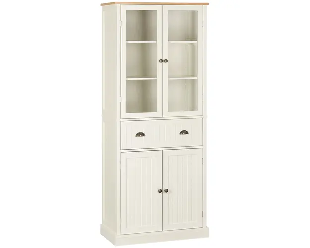 Bufet Independent HOMCOM pentru Bucatarie, Dulap Depozitare 5 Nivele cu Rafturi Sertar, Design Modern, Alb-Crem | Aosom Romania