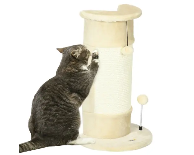 Copac de Zgariat pentru Pisici de Pana la 5kg cu 2 Mingi, Covoras din Sisal si Tapiterie din Plus, 34x25.5x58cm, Bej PawHut | Aosom Romania