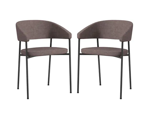 HOMCOM Set de 2 Scaune Tapitate cu Cotiera si Spatar, Scaune Moderne din Tesatura cu Efect In si Otel, 59x56x78 cm, Maro | Aosom Romania
