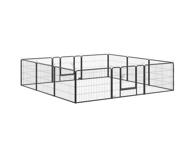 PawHut Tarc Modular pentru Animale cu 12 Panouri din Otel, 2 Usi cu Zavor, Usor de Asamblat, 80x60x1.5cm, Negru | Aosom Romania
