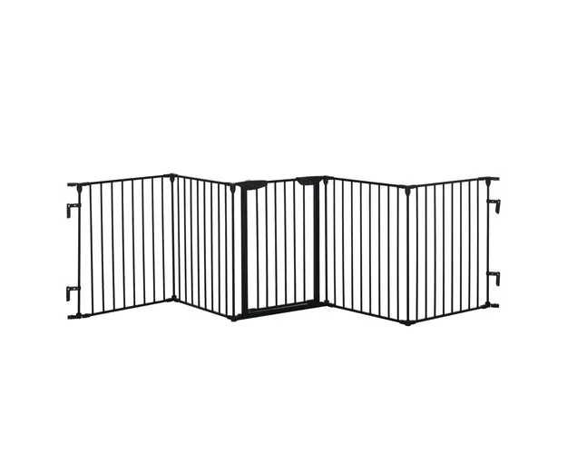 PawHut Poarta pentru Caini de Talie Mica si Medie, Tarc Pliabil cu Structura Modulara cu 5 Panouri, 300x3x74.5 cm, Negru | Aosom Romania