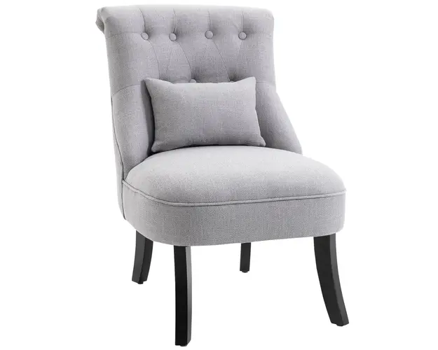 Fotoliu Captusit HOMCOM din Lemn si In cu Perna Detasabila Gri | Aosom Romania