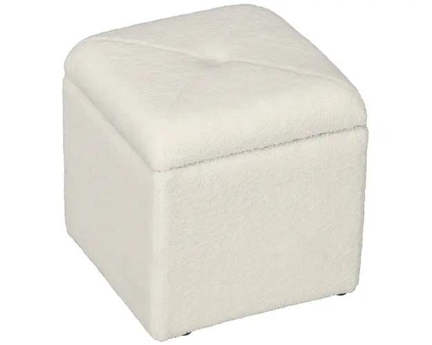 HOMCOM Banca cu Spatiu de Depozitare, Tapitata cu Blana Teddy Fleece, Puf la Capatul Patului, 39x39x39 cm, Alb Crem | Aosom Romania