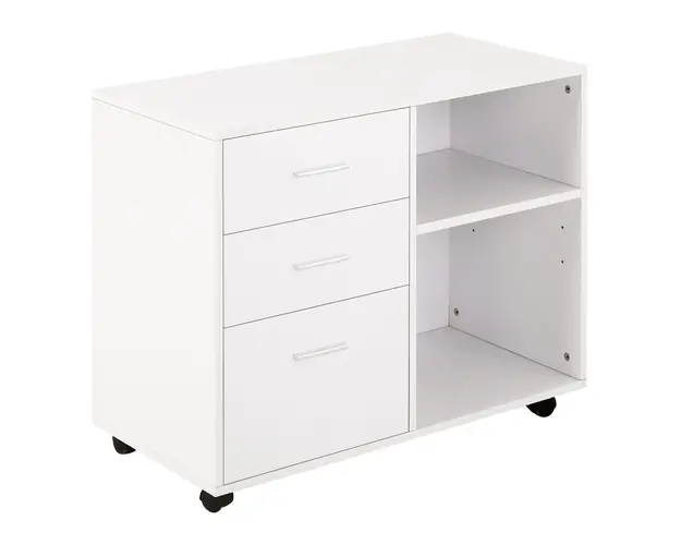 HOMCOM Mobilier Multifunctional pentru Imprimanta cu 3 Sertare, Birou pe Roti, 80x40x65cm, Spatiu de Depozitare, Alb | Aosom Romania