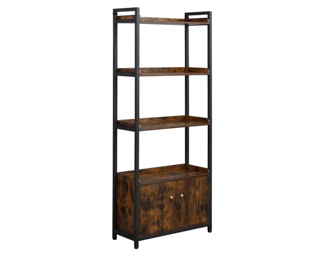 Biblioteca cu 4 rafturi si un dulap cu 2 compartimente, cu 2 usi, stil industrial, maro 75x30x180cm HOMCOM | Aosom Romania
