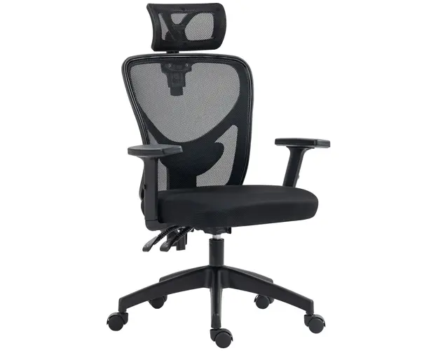 Vinsetto Scaun de Birou cu Inaltime Reglabila si Pivotant, Scaun Ergonomic cu Suport Lombar si Tetiera, 66x61x106-116cm Negru | Aosom Romania