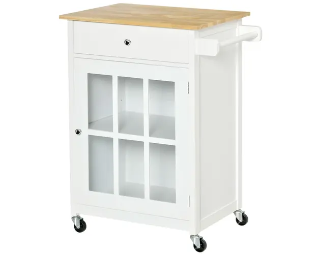 HOMCOM Carucior Bucatarie Compact, Multifunctional, Spatiu Depozitare, 67x48x86.5cm, Design Modern, Alb | Aosom Romania