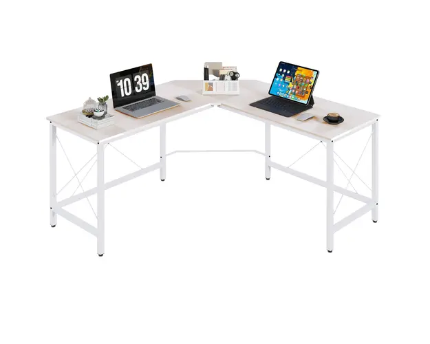HOMCOM Birou de Colt in Forma de L cu Picioare Reglabile, Birou PC din Lemn si Otel, 150x150x76 cm, Alb | Aosom Romania