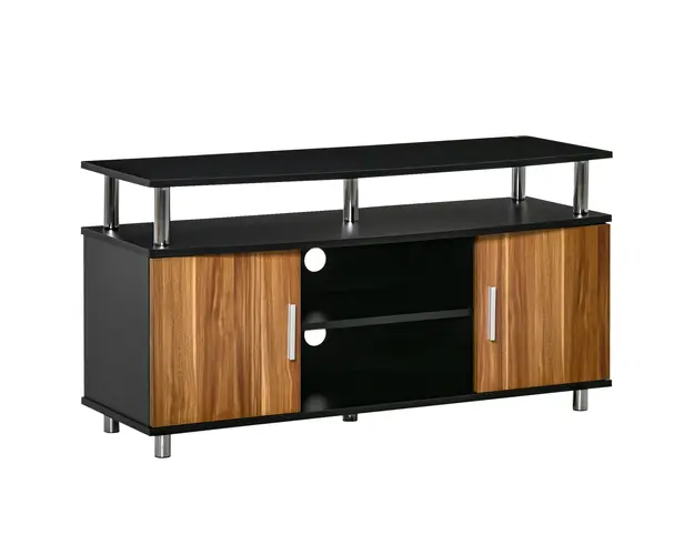 Mobilier TV cu 2 Rafturi si 2 Dulapioare din PAL, Picioare rotunde din Otel, sustine maxim 80kg, Negru-Maro 105x40x55cm HOMCOM | Aosom Romania