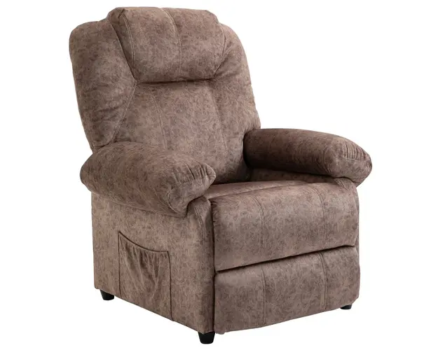 HOMCOM Fotoliu Relax Inclinabil Manual din Material textil, Fotoliu reclinabil cu Suport pentru Picioare Extensibila si Buzunar Lateral, Maro