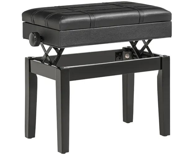 HOMCOM Scaun pentru Pian cu Inaltime Reglabila si Spatiu de Depozitare, 63x35x46-56 cm, Negru | Aosom Romania
