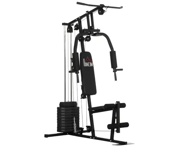 HOMCOM Statiune fitness cu greutati de 45kg pentru antrenament profesional la tine acasa, din otel, 135x103x210cm, Negru | Aosom Romania