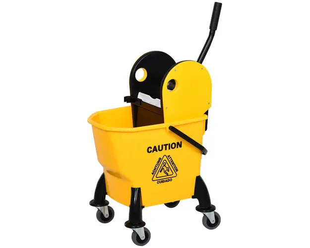 HOMCOM Galeata pentru Mop si Strangator de Apa pentru Curatare, Carucior pentru Podele, 44x36x90cm, Galben. | Aosom Romania