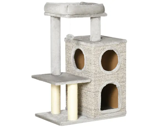 PawHut Ansamblu Lemn pentru Pisici, Turn Alpinism cu Pat, Jucarie | Aosom Romania